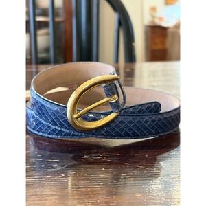 Genuine Snake Skin Belt Blue Gold Buckle Small Textured Exotic Leather Classic